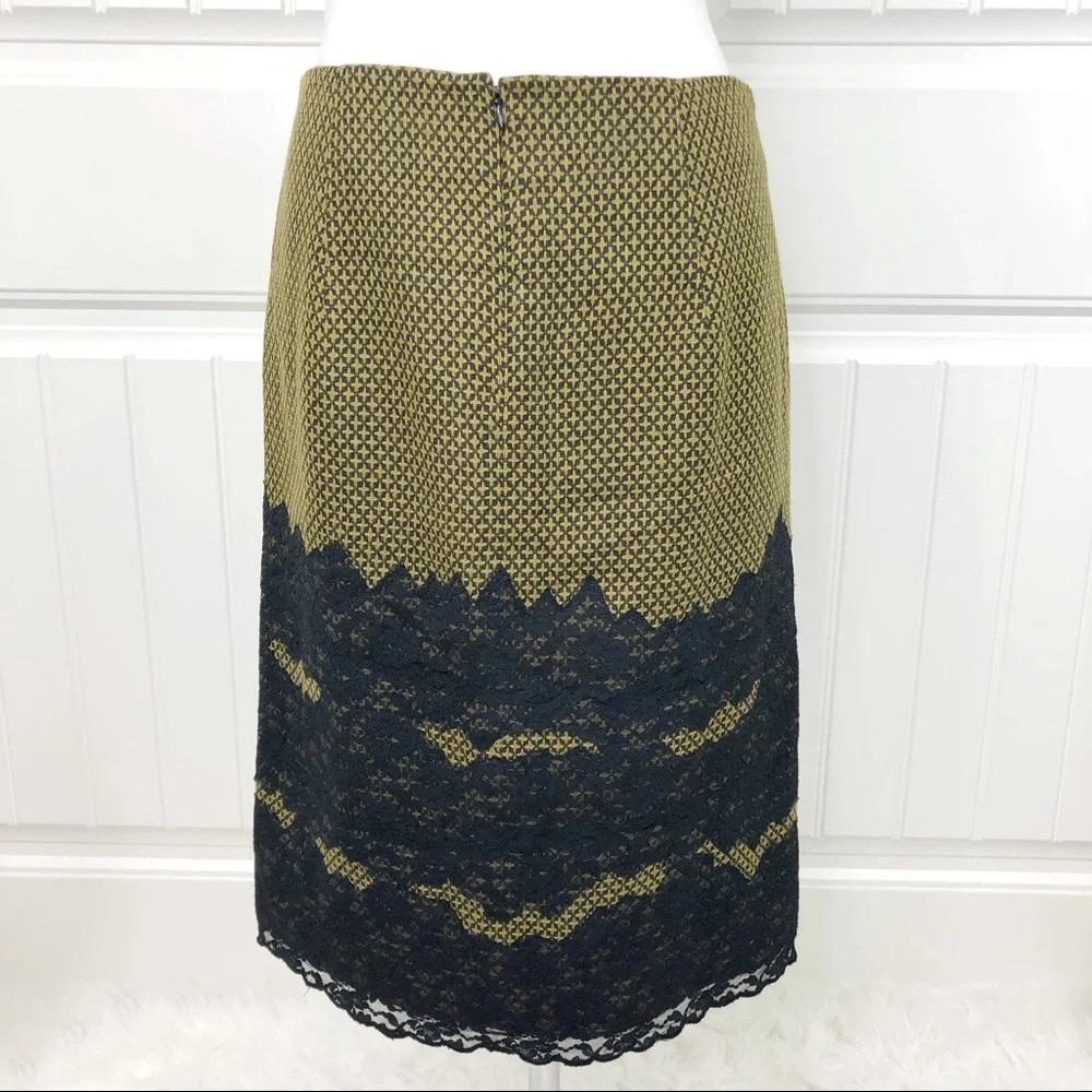 J. Ryu Tweed Black Lace Trim Midi Pencil Skirt 8